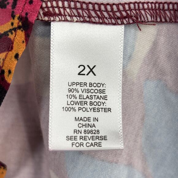 LOGO Lori Goldstein Tunic Blouse Top Size 2X Red Floral Chiffon Hem 3/4 Sleeve - Picture 6 of 11